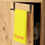 Red Typography Name Yellow Solid Colour Custom Kitchen Towel<br><div class="desc">Custom Upload Add Your Monogram Initial Photo or Logo Text Elegant Modern Cute Kitchen & Dining / Table & Kitchen Linens/ Personalized Template Red Typography Name Bright Yellow Solid Colour Kitchen Towel.</div>
