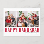 Red Typography Photo Collage Happy Hanukkah Holiday Postcard<br><div class="desc">Happy Hanukkah! Customizable Happy Hanukkah photo collage postcard featuring red simple typography and snow pattern. Personalize by adding three photos,  names,  year and other details. This modern Hanukkah postcard is available in other colours and cardstock.</div>