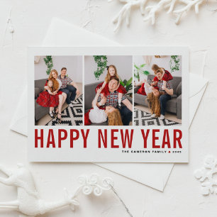 Red Typography Photo Collage Happy New Year Holiday Postcard