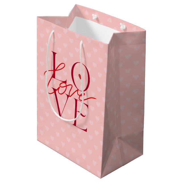 Red Typography Valentine's Day Love Pink Hearts Medium Gift Bag (Back Angled)
