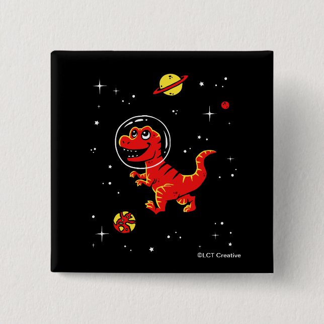 Red Tyrannosaurus Rex Dinos In Space 2 Inch Square Button (Front)