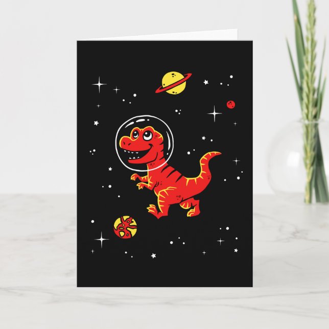 Red Tyrannosaurus Rex Dinos In Space Card (Front)