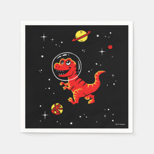 Red Tyrannosaurus Rex Dinos In Space Napkin