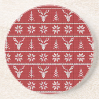 Red ugly Christmas sweater pattern Coaster
