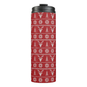 Red ugly Christmas sweater pattern Thermal Tumbler