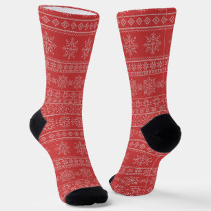 Red ugly sweater scandinavian christmas  socks