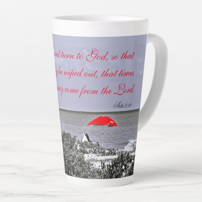 Red Umbrella Acts 2:19 Latte Mug (Right Angle)