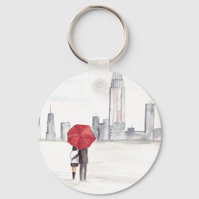 Red umbrella couple New York cool trendy beautiful Keychain (Front)