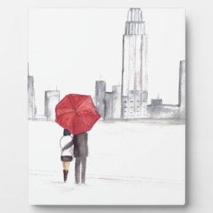 Red umbrella couple New York cool trendy beautiful Plaque