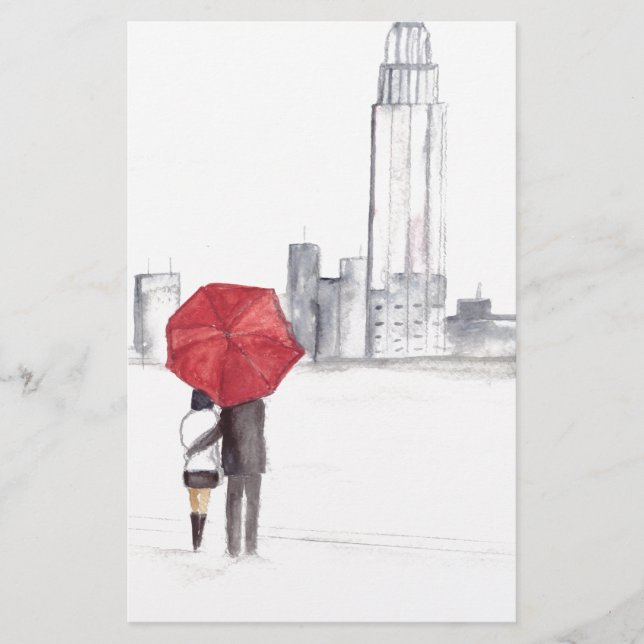 Red umbrella couple New York cool trendy beautiful Stationery (Front)