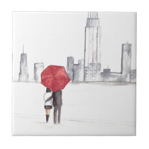 Red umbrella couple New York cool trendy beautiful Tile
