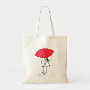 Red umbrella couple rustic chic minimalist wedding tote bag