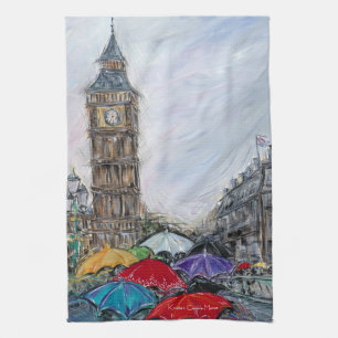 Red Umbrella in London Kitchen Towel
