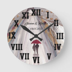 Red umbrella Love Couple Roman Numbers Wedding Rou Round Clock