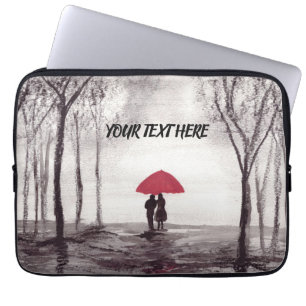 Red umbrella love couple round clock laptop sleeve