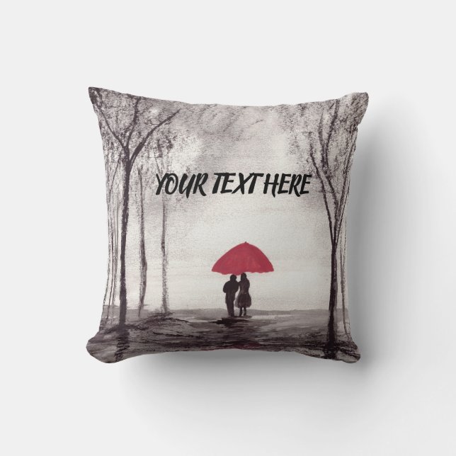 Red umbrella love couple round clock throw pillow (Front)