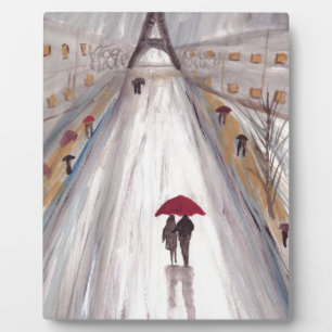 Red umbrella paris love couple plaque
