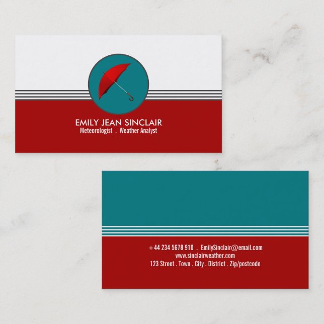 Red Umbrella Retro Design, Meteorologist Business Card (Front/Back)