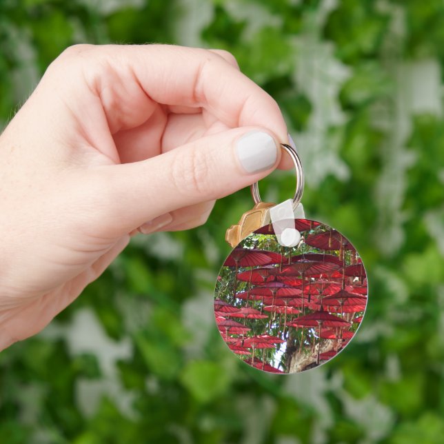 Red Umbrellas in the Sky - Asian Keychain (Hand)