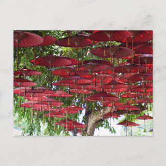 Red Umbrellas in the Sky - Asian Postcard