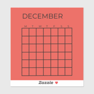 Red Undated December Calendar for Planner