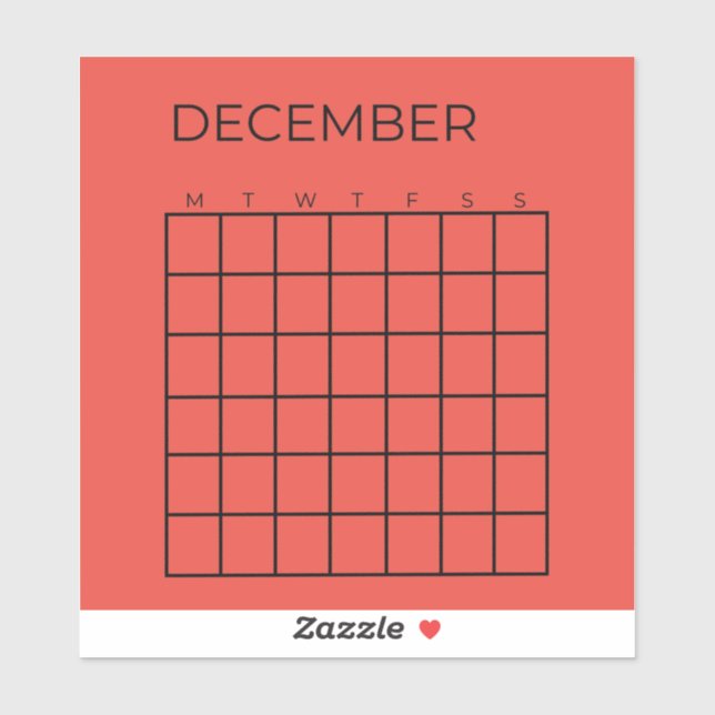 Red Undated December Calendar for Planner (Sheet)