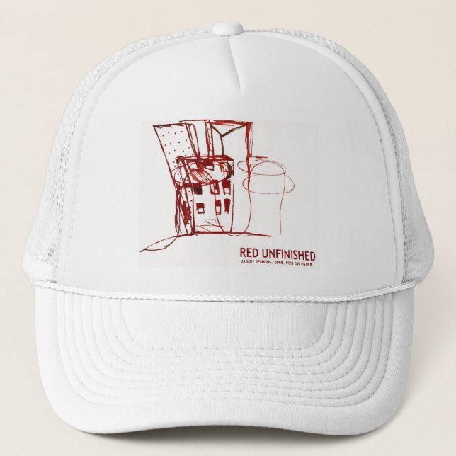 RED UNFINISHED TRUCKER HAT (Front)