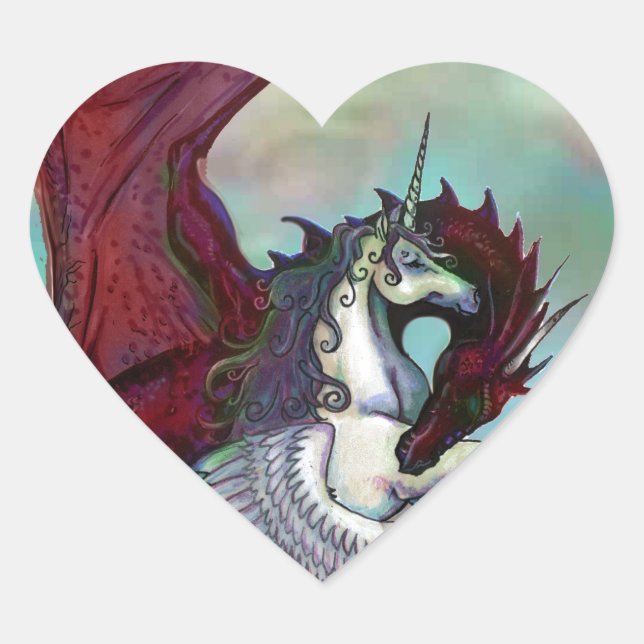 Red Unicorn Horse Pony Dragon Reptile Monster Heart Sticker (Front)