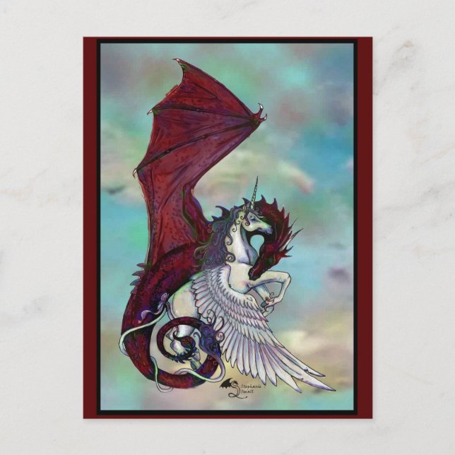 Red Unicorn Horse Pony Dragon Reptile Monster Postcard (Front)