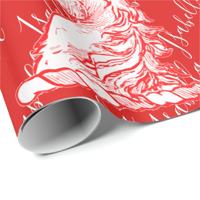 Red Unicorn Pattern Custom Name Isabella Wrapping Paper (Roll Corner)