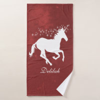 Red Unicorn Personalized Bath Towel Set