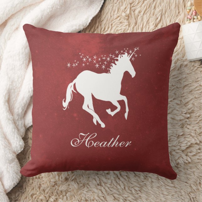 Red Unicorn Personalized Throw Pillow (Blanket)