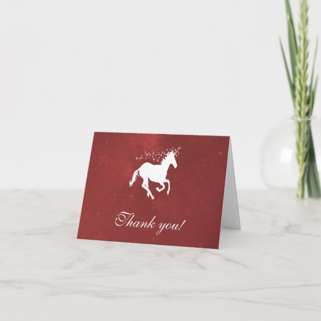 Red Unicorn Wedding Thank You Cards (Front)