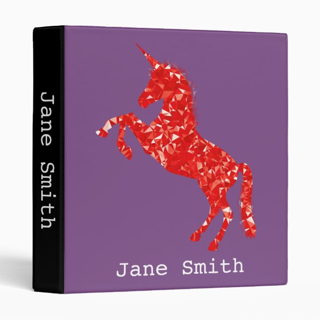 Red unicorn young girl's student folder binder (Front/Spine)