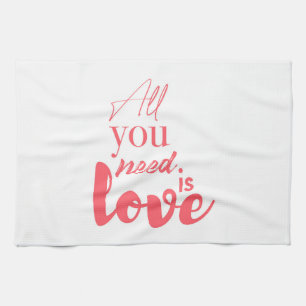 Red, urban graphic design "All you need is love" Kitchen Towel