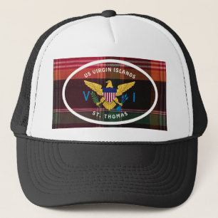 Red US Virgin Islands Flag Madras Personalize Trucker Hat