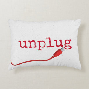 Red USB Cable with UNPLUG Text Accent Pillow