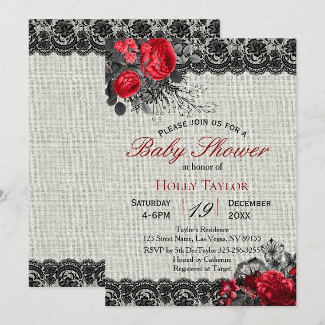 Red Valentine Floral Baby Shower Invitation (Front/Back)