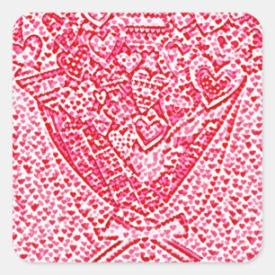 Red Valentine Floral Hearts Sweetheart Square Sticker