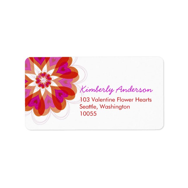 Red Valentine Flower Love Hearts Address Labels (Front)