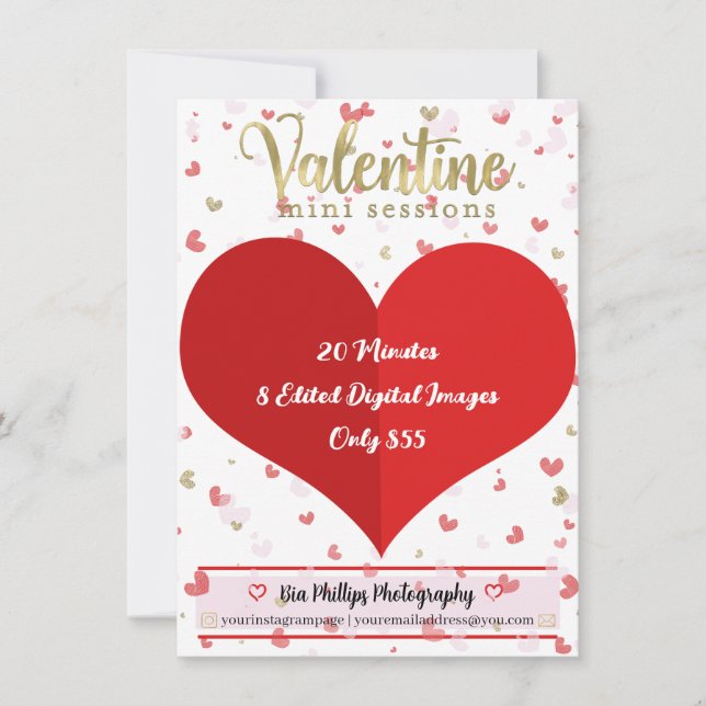 Red Valentine Gold Mini Sessions Photography Invitation (Front)