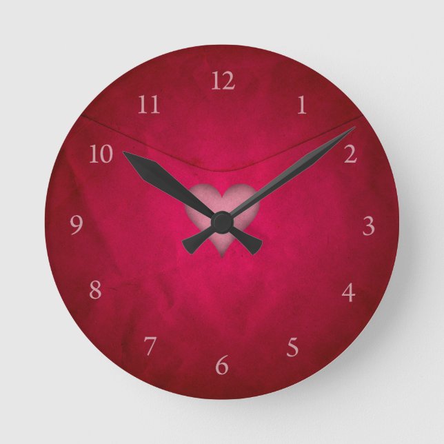 Red valentine heart round clock (Front)
