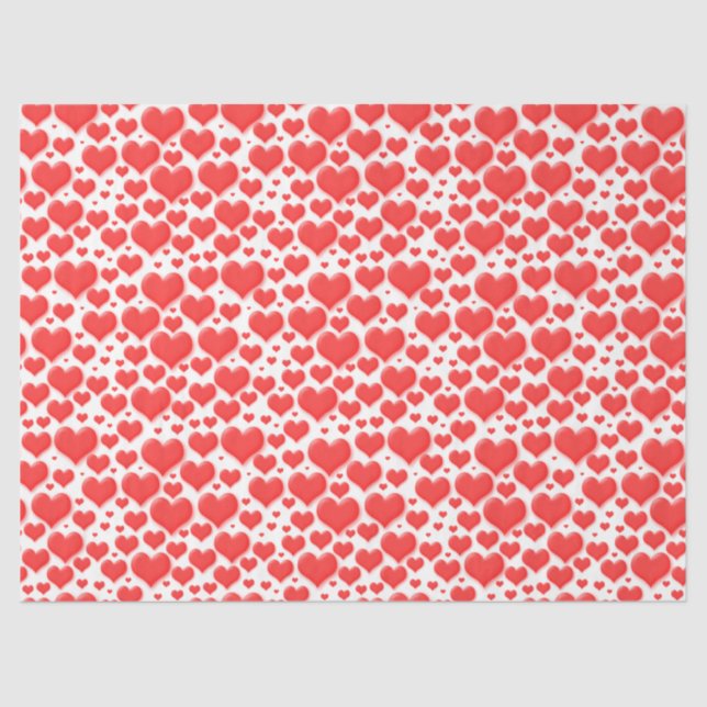 Red Valentine Hearts Floating Pattern Tissue Paper (Front)