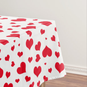 Red Valentine Hearts in Random Scattered Pattern Tablecloth