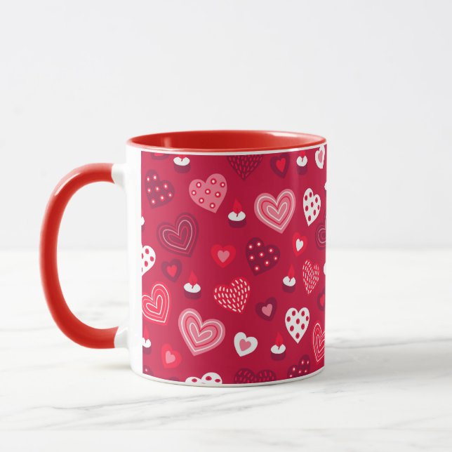 Red Valentine hearts pattern Mug (Left)