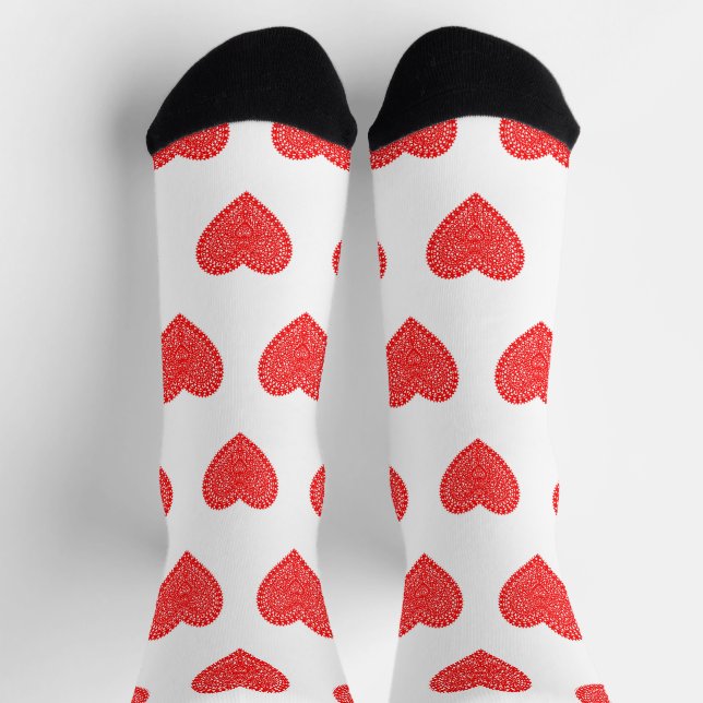 Red Valentine Hearts Pattern Socks (Top)