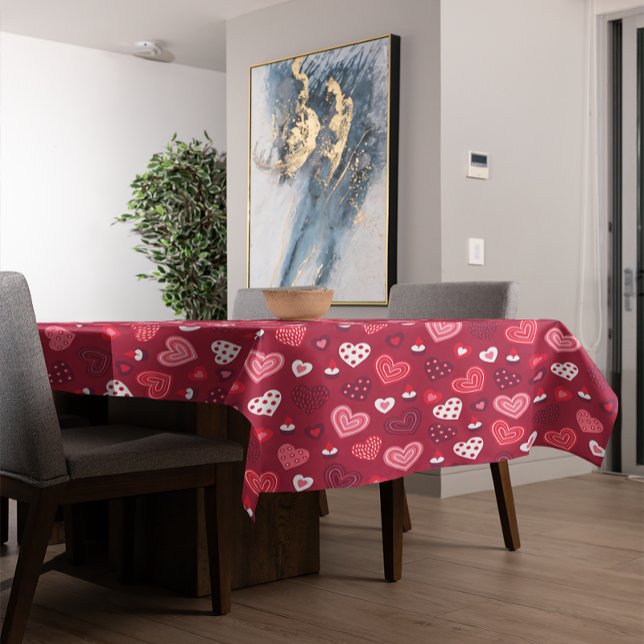 Red Valentine hearts pattern Tablecloth (Creator Uploaded)