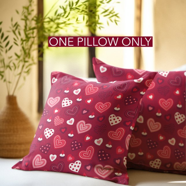 Red Valentine hearts pattern Throw Pillow (Creator Uploaded)