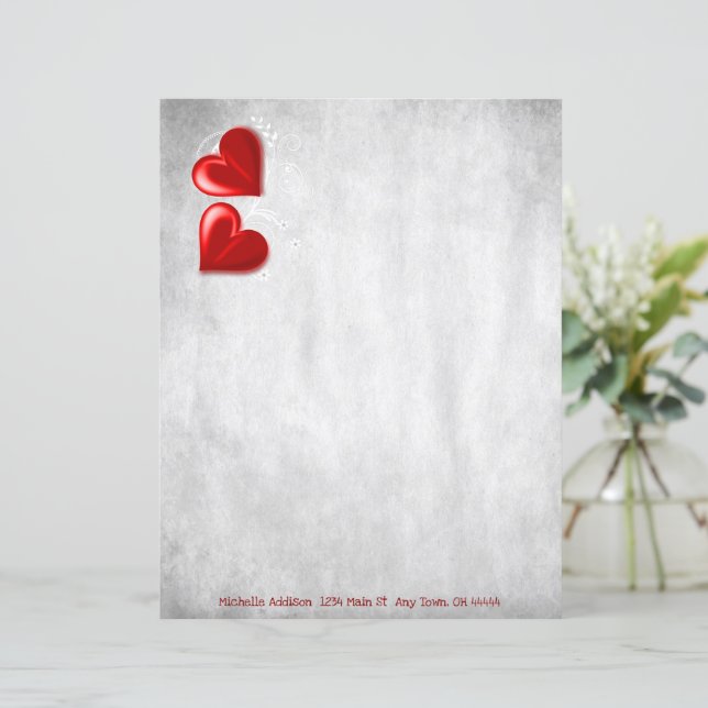 Red Valentine Hearts Personalized Paper Sheet (Standing Front)