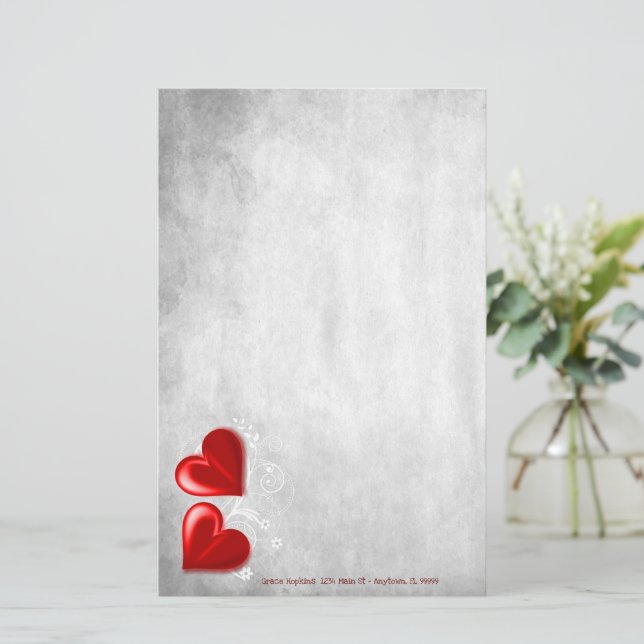Red Valentine Hearts Personalized Stationery (Standing Front)